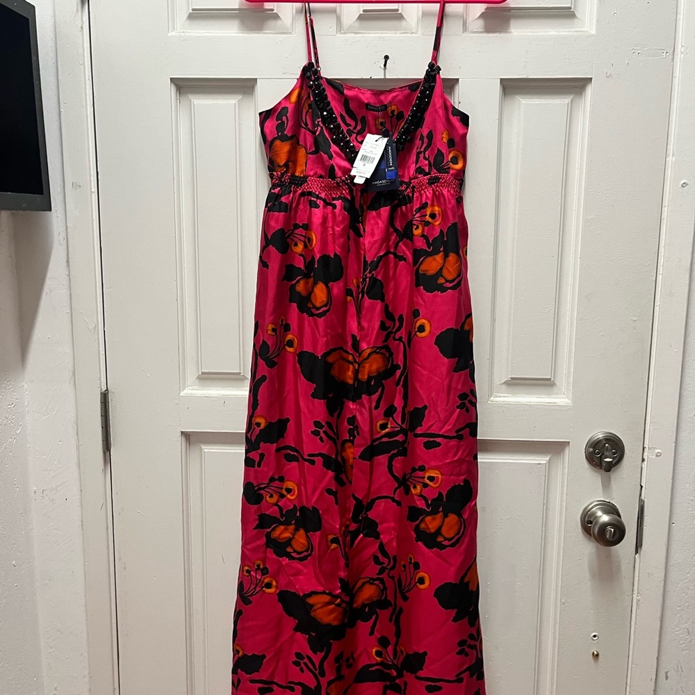 Magaschoni Pink and Black Beaded Dress